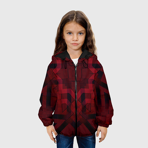 Детская куртка Темно-красный геометрический / 3D-Черный – фото 3