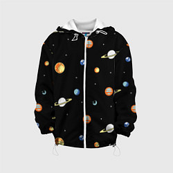 Куртка с капюшоном детская Планеты в космосе, цвет: 3D-белый