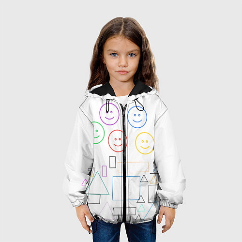Детская куртка Композиция из смайликов квадратов и треугольников / 3D-Черный – фото 3