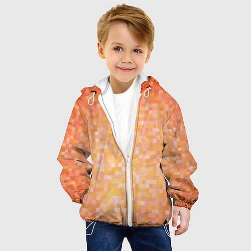 Детская куртка Оранжевая пиксель абстракция / 3D-Белый – фото 4