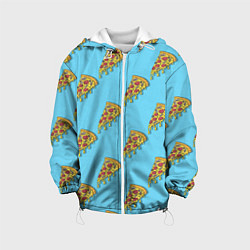 Куртка с капюшоном детская Пицца паттерн на голубом, цвет: 3D-белый