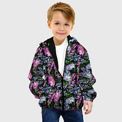 Куртка с капюшоном детская Чудесные фрезии на черном, цвет: 3D-черный — фото 2