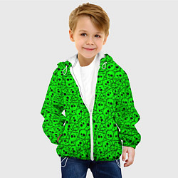 Куртка с капюшоном детская Черепа на кислотно-зеленом фоне, цвет: 3D-белый — фото 2