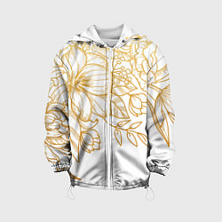 Куртка с капюшоном детская Золотые цветы на белом, цвет: 3D-белый