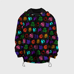 Куртка с капюшоном детская 7 СМЕРТНЫХ ГРЕХОВ АНИМЕ , ПАТТЕРН СИМВОЛЫ В ЦВЕТЕ, цвет: 3D-черный