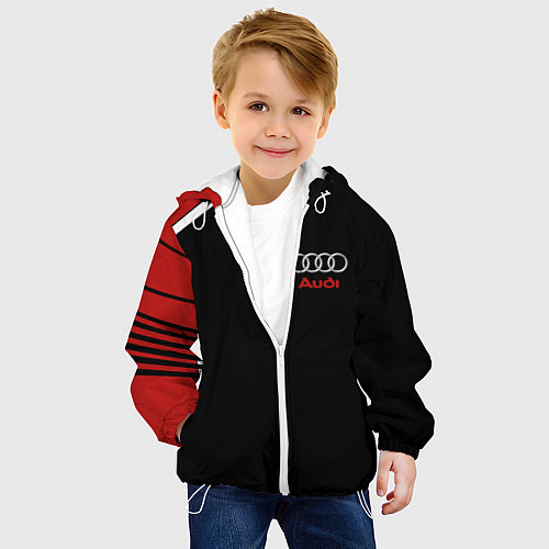 Детская куртка АУДИ ЛОГО AUDI GEOMETRY RED STRIPES LINE / 3D-Белый – фото 4