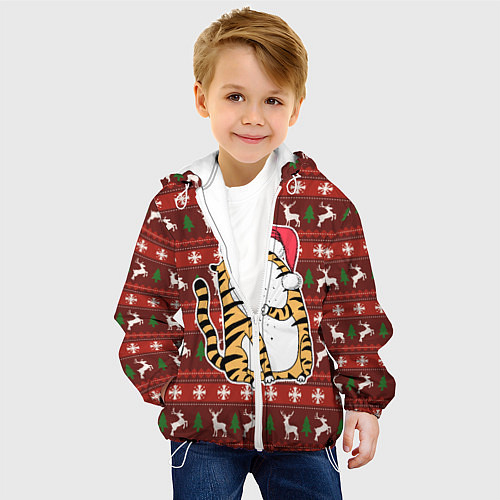 Детская куртка Рождественский удивленный тигр / 3D-Белый – фото 4