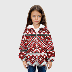Куртка с капюшоном детская Русский узор, геометрическая вышивка, цвет: 3D-белый — фото 2