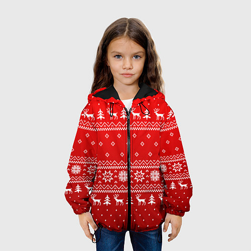 Детская куртка Красный узор с оленями / 3D-Черный – фото 3