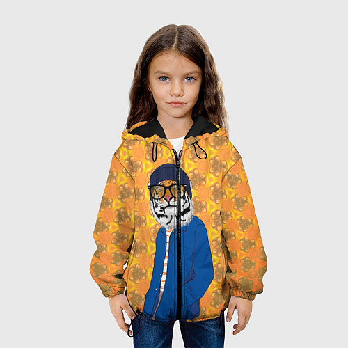 Детская куртка Стильный Тигр в очках фурри / 3D-Черный – фото 3
