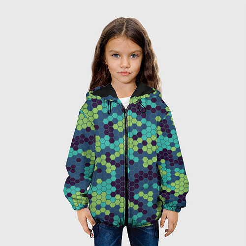 Детская куртка Зеленые соты в мозаике / 3D-Черный – фото 3