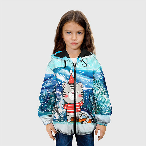 Детская куртка Тигренок в заснеженную погоду / 3D-Черный – фото 3