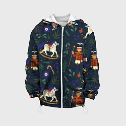 Куртка с капюшоном детская Щелкунчик паттерн с лошадкой, цвет: 3D-белый
