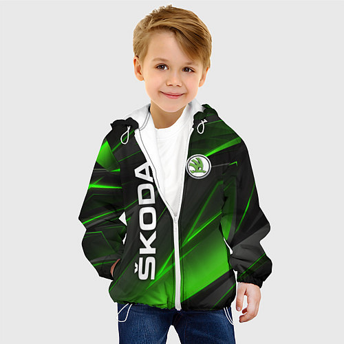 Детская куртка SKODA GEOMETRY STRIPES GREEN NEON / 3D-Белый – фото 4