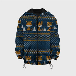 Куртка с капюшоном детская Вязаный стиль текстура Тигры, цвет: 3D-черный