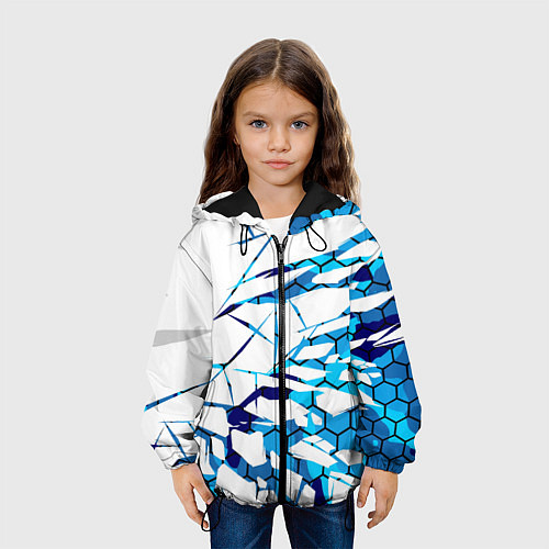 Детская куртка 3D ВЗРЫВ ПЛИТ Белые и синие осколки / 3D-Черный – фото 3