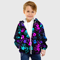 Куртка с капюшоном детская Следы неоновых рук, цвет: 3D-белый — фото 2