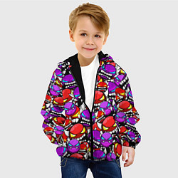 Куртка с капюшоном детская Geometry Dash паттерн смайлов, цвет: 3D-черный — фото 2
