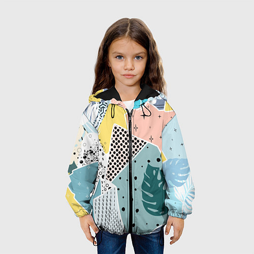Детская куртка Абстрактный узор с пальмовыми листами и геометрией / 3D-Черный – фото 3