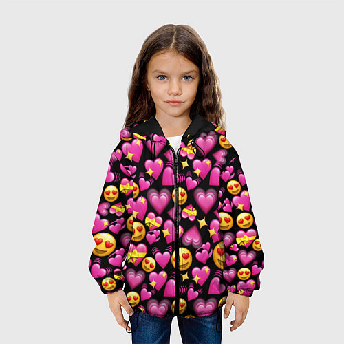 Детская куртка Эмодзи сердечки / 3D-Черный – фото 3