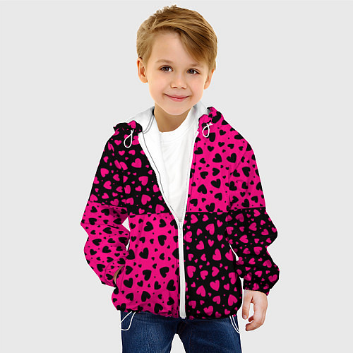 Детская куртка Черно-Розовые сердца / 3D-Белый – фото 4