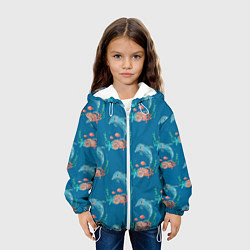 Куртка с капюшоном детская Дельфины Море паттерн, цвет: 3D-белый — фото 2