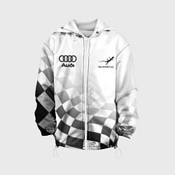 Куртка с капюшоном детская Audi Quattro, Ауди Кватро, Финишный флаг, цвет: 3D-белый