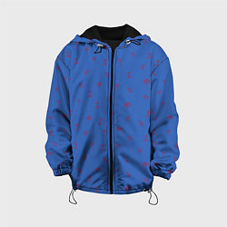 Куртка с капюшоном детская Зимние виды спорта на синем фоне, цвет: 3D-черный