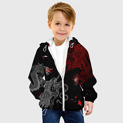 Куртка с капюшоном детская Китайский дракон Красно - Белый, цвет: 3D-белый — фото 2