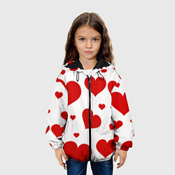 Куртка с капюшоном детская Красные сердечки Heart, цвет: 3D-черный — фото 2