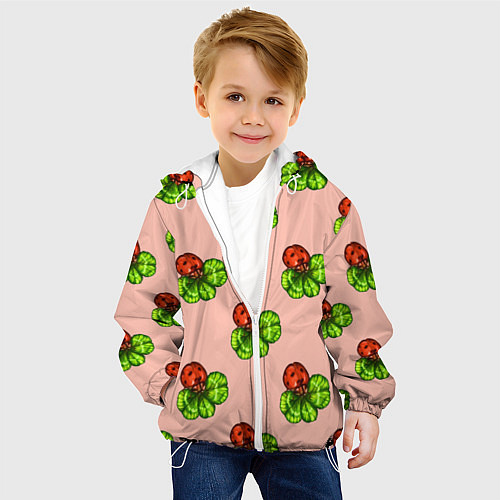 Детская куртка Божья коровка и клевер на розовом / 3D-Белый – фото 4