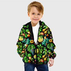 Куртка с капюшоном детская Сочные фрукты - персик, груша, слива, ананас, цвет: 3D-черный — фото 2
