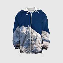 Куртка с капюшоном детская Снежные горы, синие небо, цвет: 3D-белый