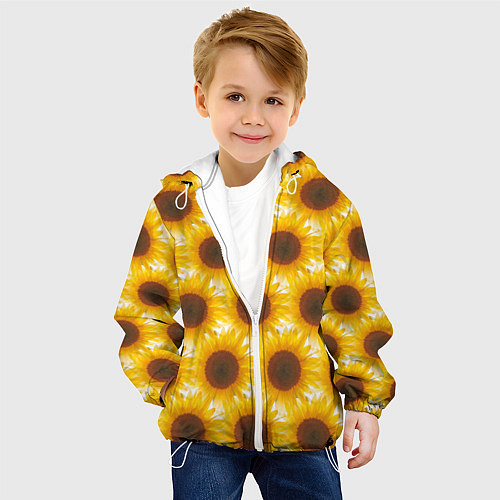 Детская куртка Желтые подсолнухи паттерн / 3D-Белый – фото 4