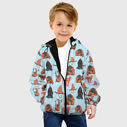 Куртка с капюшоном детская Обезьянки паттерн, цвет: 3D-черный — фото 2