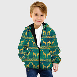 Куртка с капюшоном детская Золотые жирафы паттерн, цвет: 3D-черный — фото 2