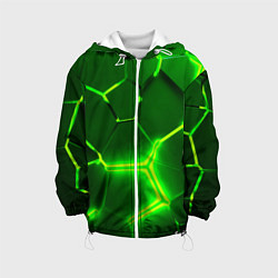 Куртка с капюшоном детская 3D ПЛИТЫ НЕОН NEON GREEN HEXAGON РАЗЛОМ, цвет: 3D-белый