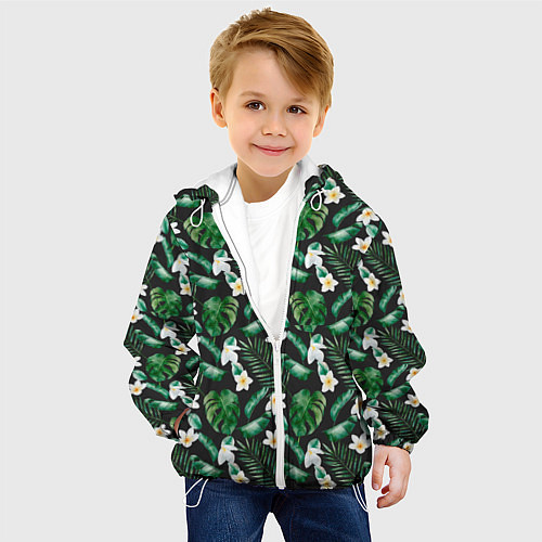 Детская куртка Зеленые листочки паттерн / 3D-Белый – фото 4