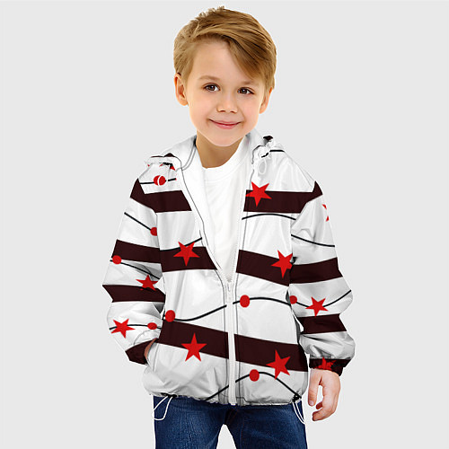 Детская куртка Красные Звезды На Волнах / 3D-Белый – фото 4