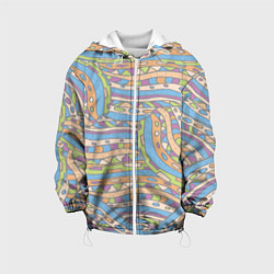 Куртка с капюшоном детская Разноцветный геометрический узор в стиле дудл, цвет: 3D-белый