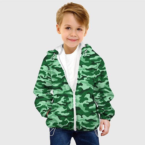 Детская куртка Зеленый монохромный камуфляж / 3D-Белый – фото 4