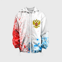 Куртка с капюшоном детская RUSSIA - ГЕРБ - Арт, цвет: 3D-белый