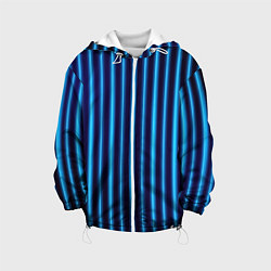 Куртка с капюшоном детская Неоновый свет Голубые и синие вертикальные полосы, цвет: 3D-белый