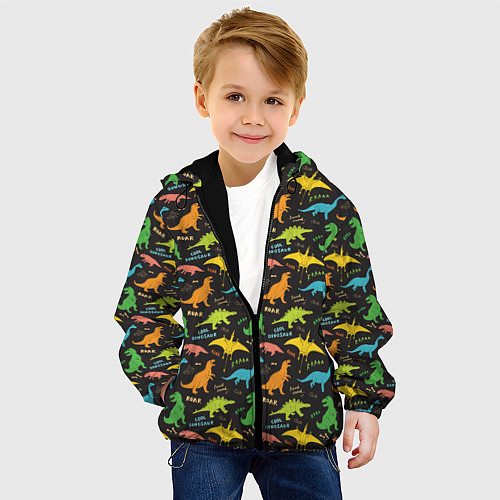 Детская куртка Разноцветные Динозавры / 3D-Черный – фото 4