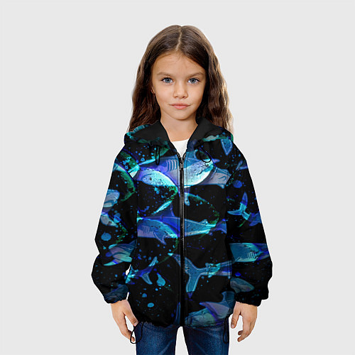 Детская куртка На дне морском Акулы / 3D-Черный – фото 3