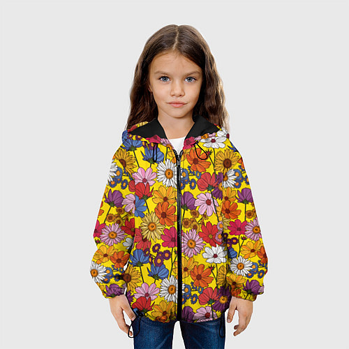 Детская куртка Цветочки-лютики на желтом фоне / 3D-Черный – фото 3