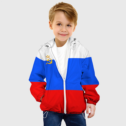Детская куртка Флаг России с серпом и молотом / 3D-Белый – фото 4