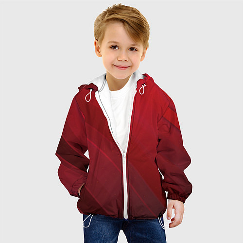 Детская куртка Полосы На красном Фоне / 3D-Белый – фото 4