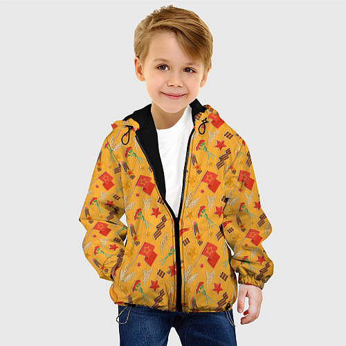 Детская куртка Георгиевская ленточка, Вечный огонь, цветок, медал / 3D-Черный – фото 4