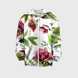 Куртка с капюшоном детская Цветы Воздушные, цвет: 3D-белый
